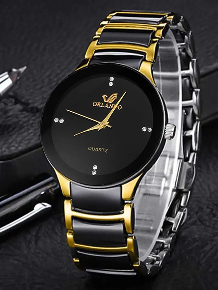 3PCs Fashion Personalized Men\'s Steel Band Quartz Watch with Bracelet Set