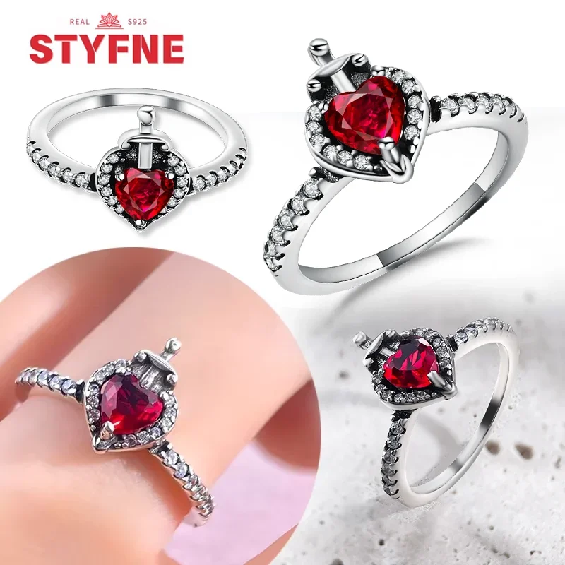 

925 Sterling Silver Red Heart Magic Love Rings Shiny Zircon Villains Evil Queen Ring for Women Fine Exquisite Jewelry Gift
