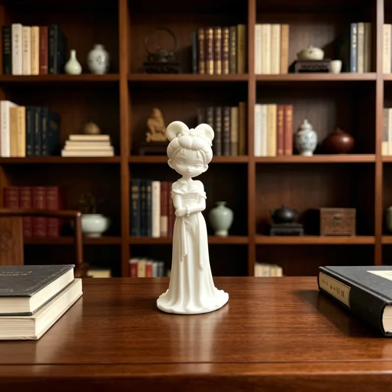 3D Printed Chinese Ancient Beauty Figurine White Traditional Hanfu Lady Sculpture Oriental Zen Desktop Bookshelf Home Decor