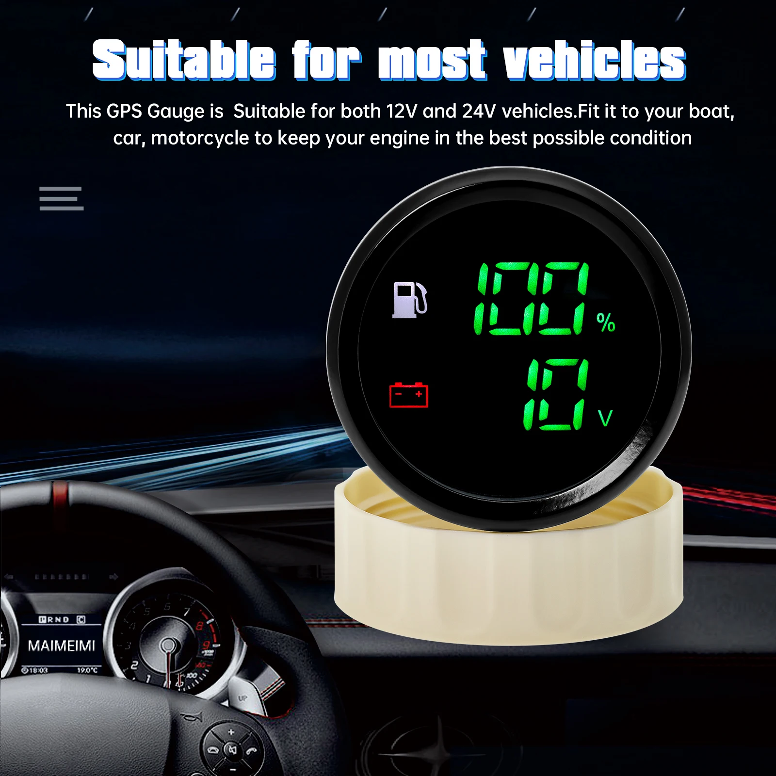 Custom 52MM 2 IN 1 Dual Digital Gauge Fuel Level Gauge Voltmeter With Warning Light Fuel Level Sensor For Marine Boat Car Truck