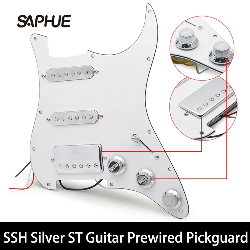 

New SSH Silver Pickup Pickguard, Loaded Prewired, Brass Cover, Humbucker Assembly, ST Guitar, 48mm, 50mm, 52mm