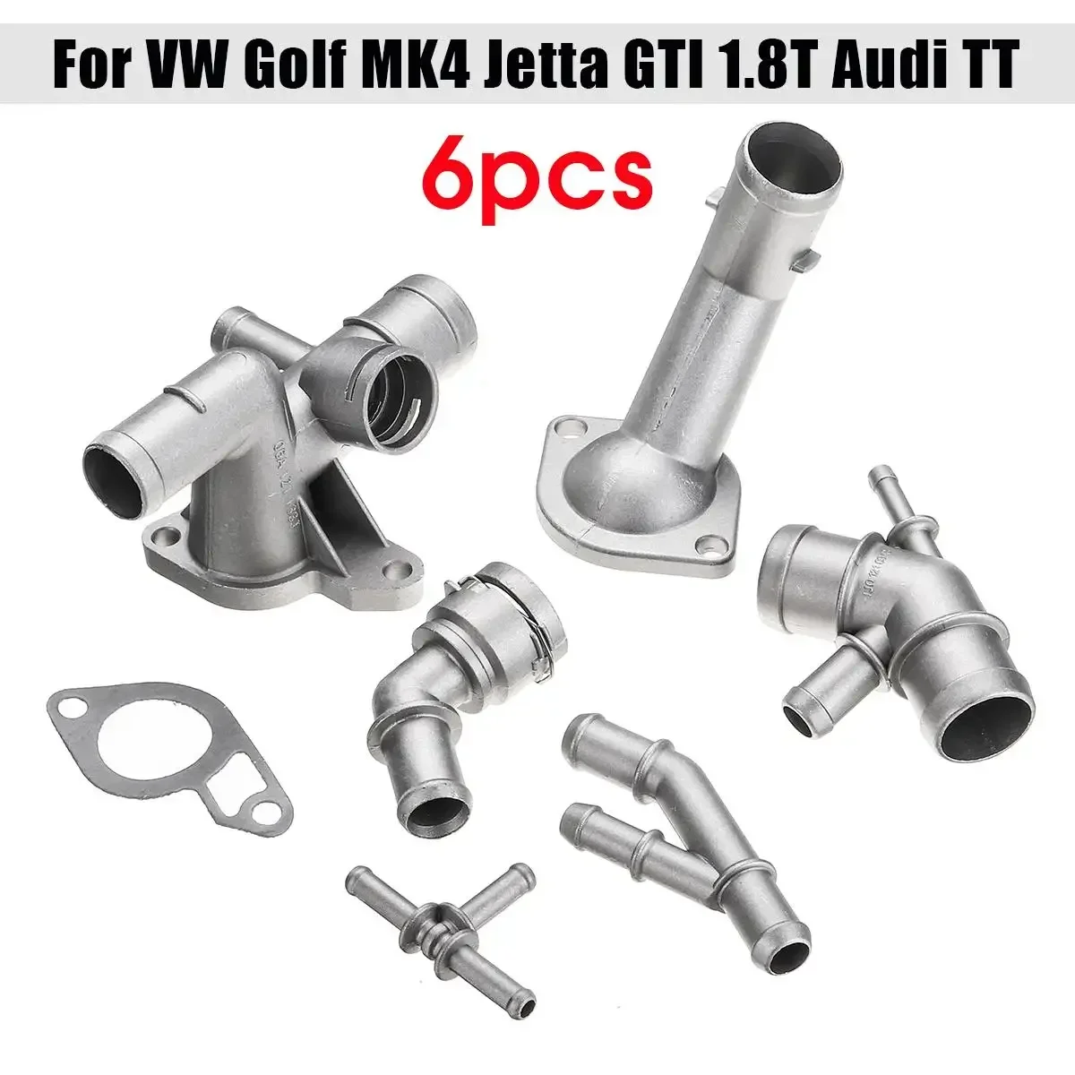 6PCS For VW Golf MK4 For Jetta GTI 1.8T 2000-2005 For Audi TT 2000-2002 Car Aluminum Coolant Flange Upgrade Kit 06A121133J