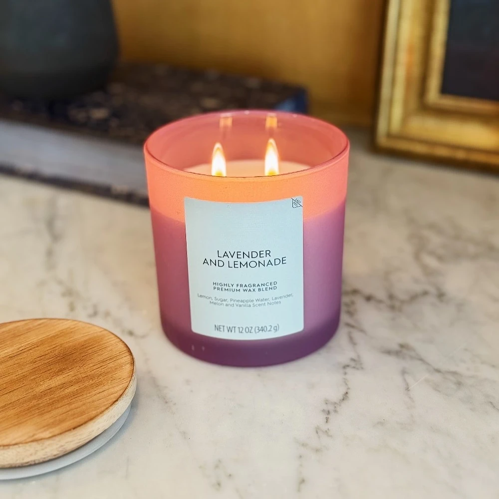 Lavender and Lemonade Scented 2-Wick Frosted Jar Candle 12oz.,NEW Arrival