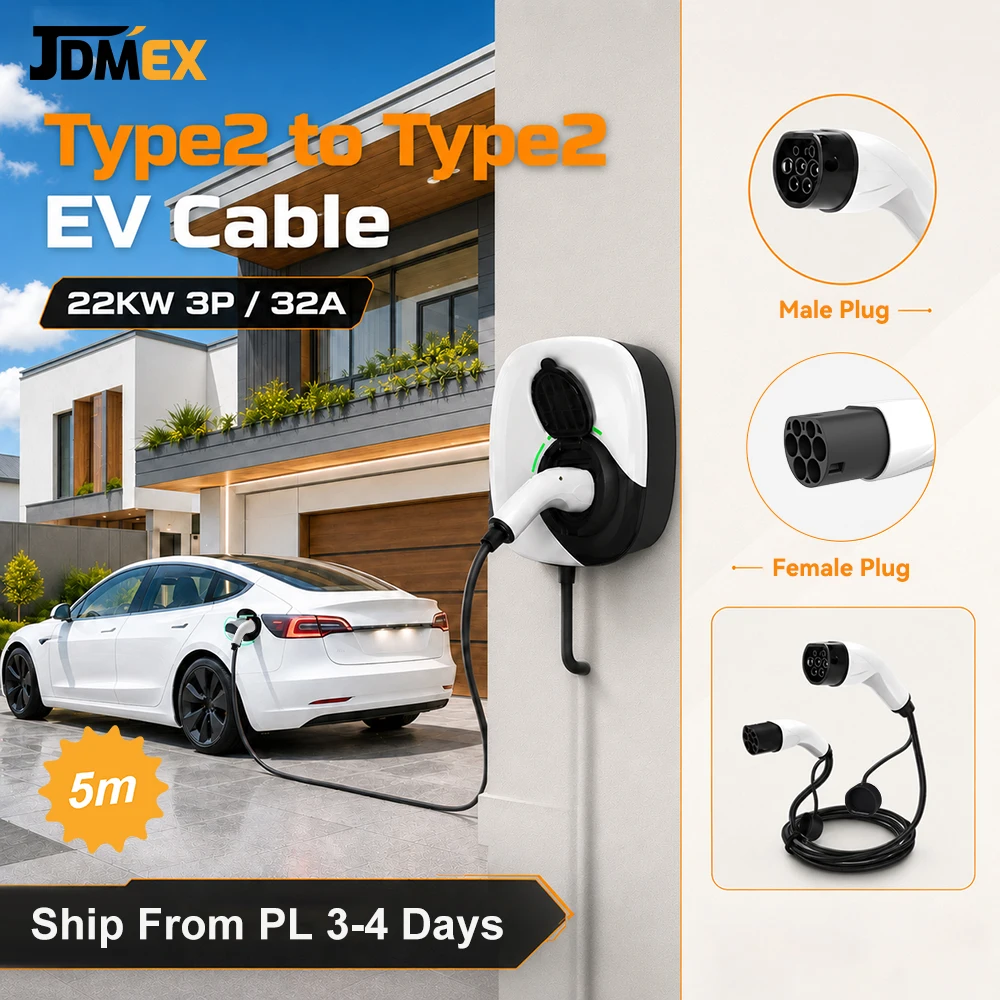 Câble de charge EV JDMEX 22KW Type 2 vers Type 2, chargeur IEC 62196-2 pour véhicules électriques et PHEV en station publique