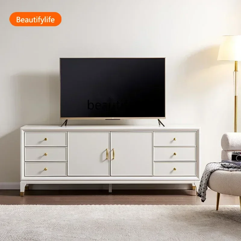 

a13 NEW American light luxury solid wood TV cabinet, high living room household white coffee table TV cabinet, small apartment