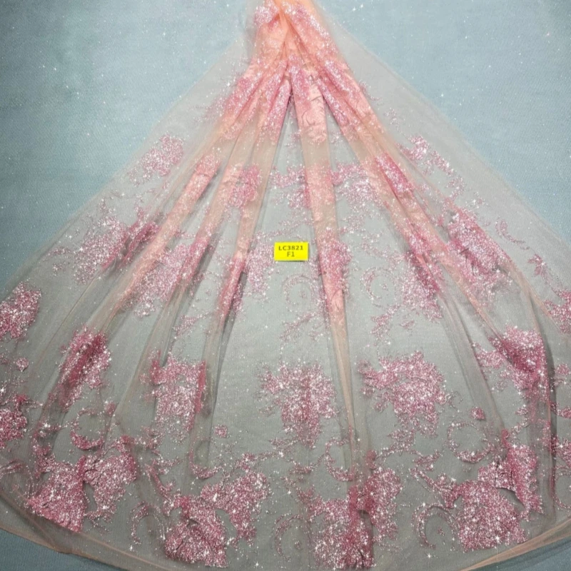 

10 Yards Pink Patterned Wedding Dress Fabric Mesh Spray Lace 150cm Wedding Party Pink Spray gold Tull fabric