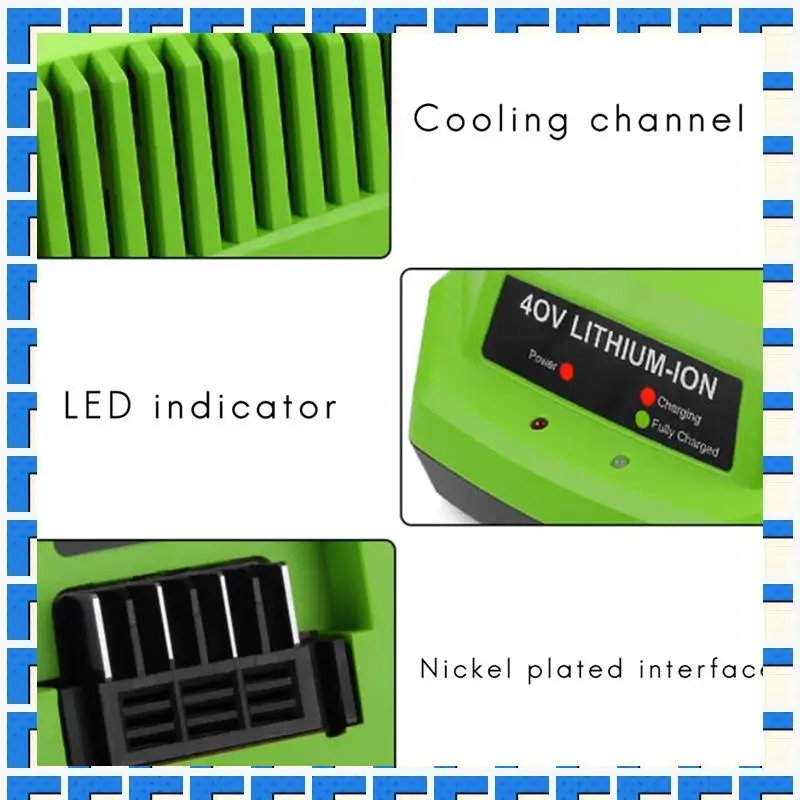 

ABNG 2X 40V Lithium Battery Charger For Greenworks 29482 G-MAX 40V Li- Battery 29472 29482 29652 G40825 EU Plug