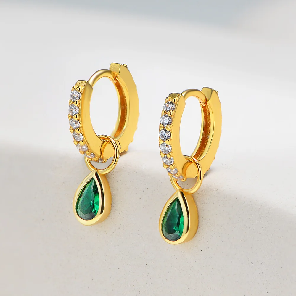 Withered S925 Pure Silver Geometric Water Droplet Inlaid With Diamonds Emerald Zircon Earrings Earrings Earrings Earrings