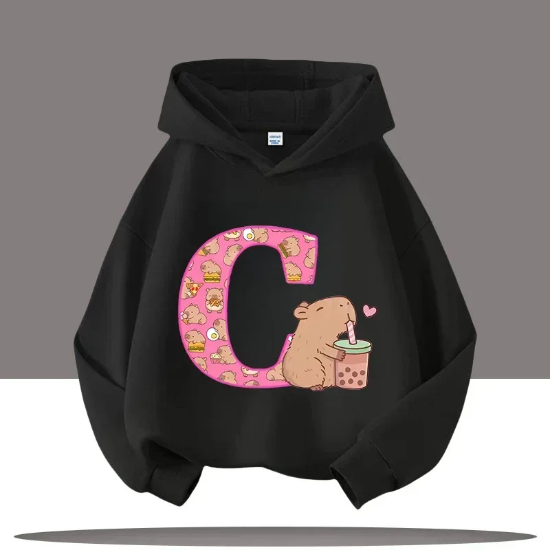 Felpa con cappuccio per bambini con stampa cartoon AZ Kapibala Top casual autunnale per esterni adatto per pullover con cappuccio per ragazzi e ragazze