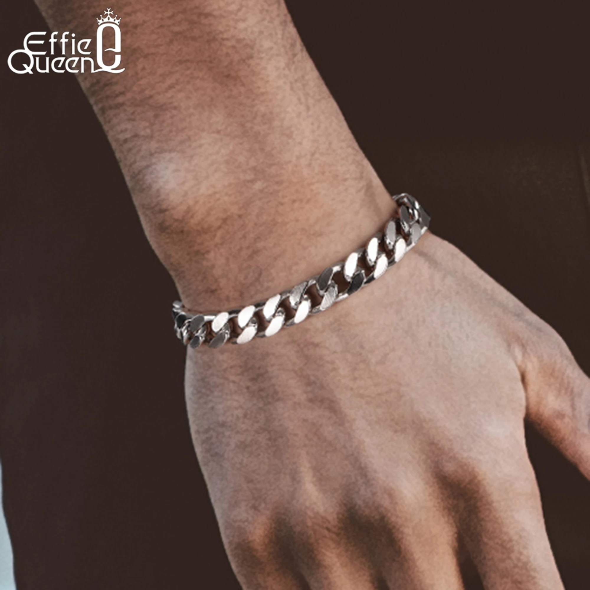 

EFFIE QUEEN, натуральное серебро 925 пробы, золото 18 карат, 5 мм/7 мм, кубинская цепочка, браслет, ручная цепочка, роскошные украшения для мужчин, женщин, банкетный подарок SB106