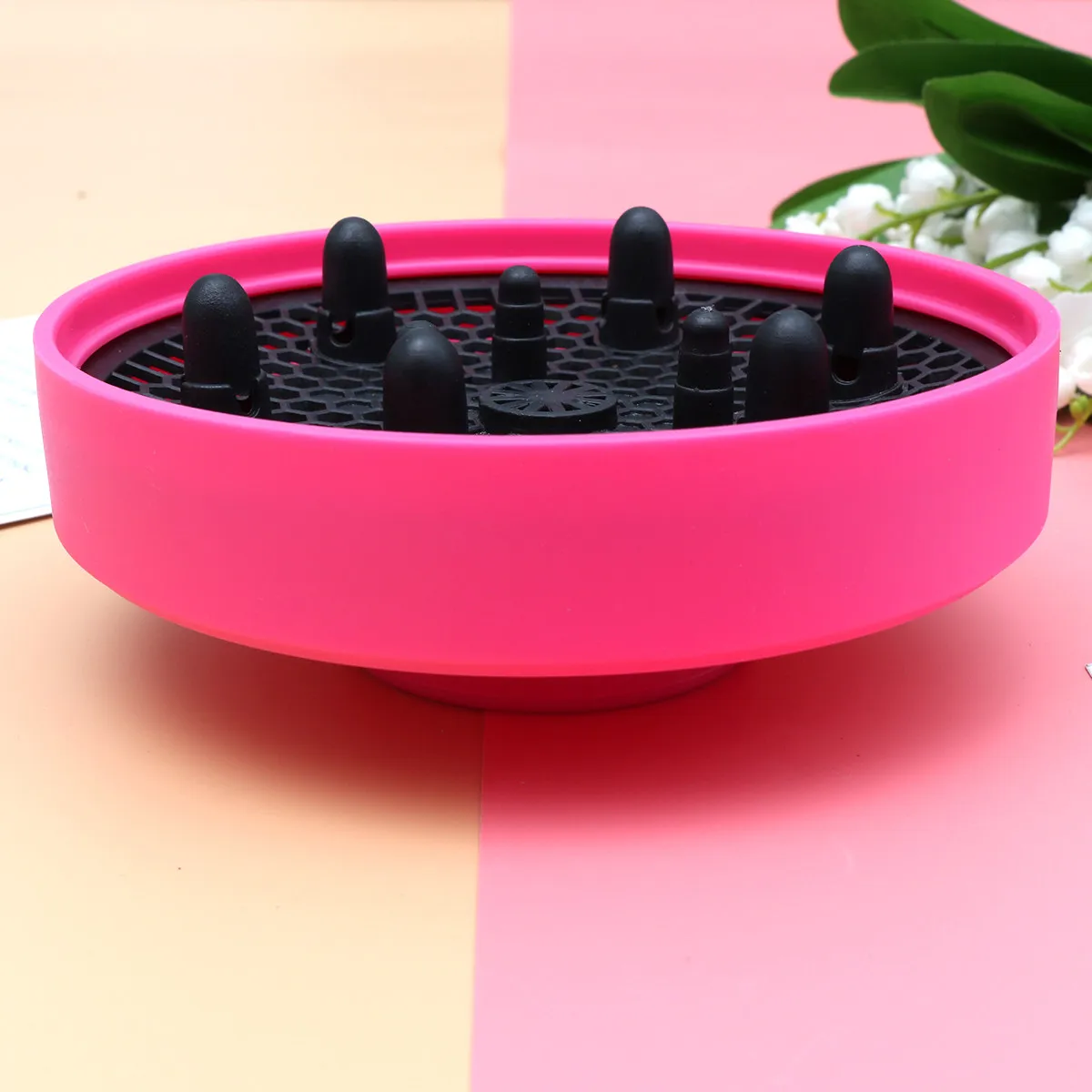 Silicone Plastic Hair Dryer Diffuser Pink Foldable Portable 5Cm Inner 13.5cm Outer Diameter for Naturally Curly Oily Hair