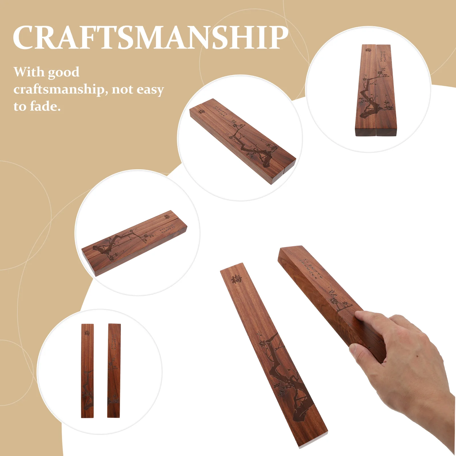 

2pcs Chinese Four Precious Articles In Study Paperweights Traditional Wood Calligraphy Desk Decor Office Home Art Supplies Gift