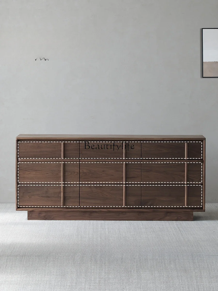 

FG40Black Walnut Wooden Chests of Drawers Retro Living Room Bedroom Wall Storage Bed Tail Storage Chest of Drawer