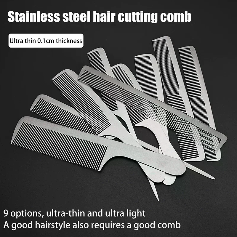 Barber Professional Stainless Steel Silver Hairdressing Comb Anti-static Men Haircut Clipper Ultra-thin Comb Salon Styling Tool