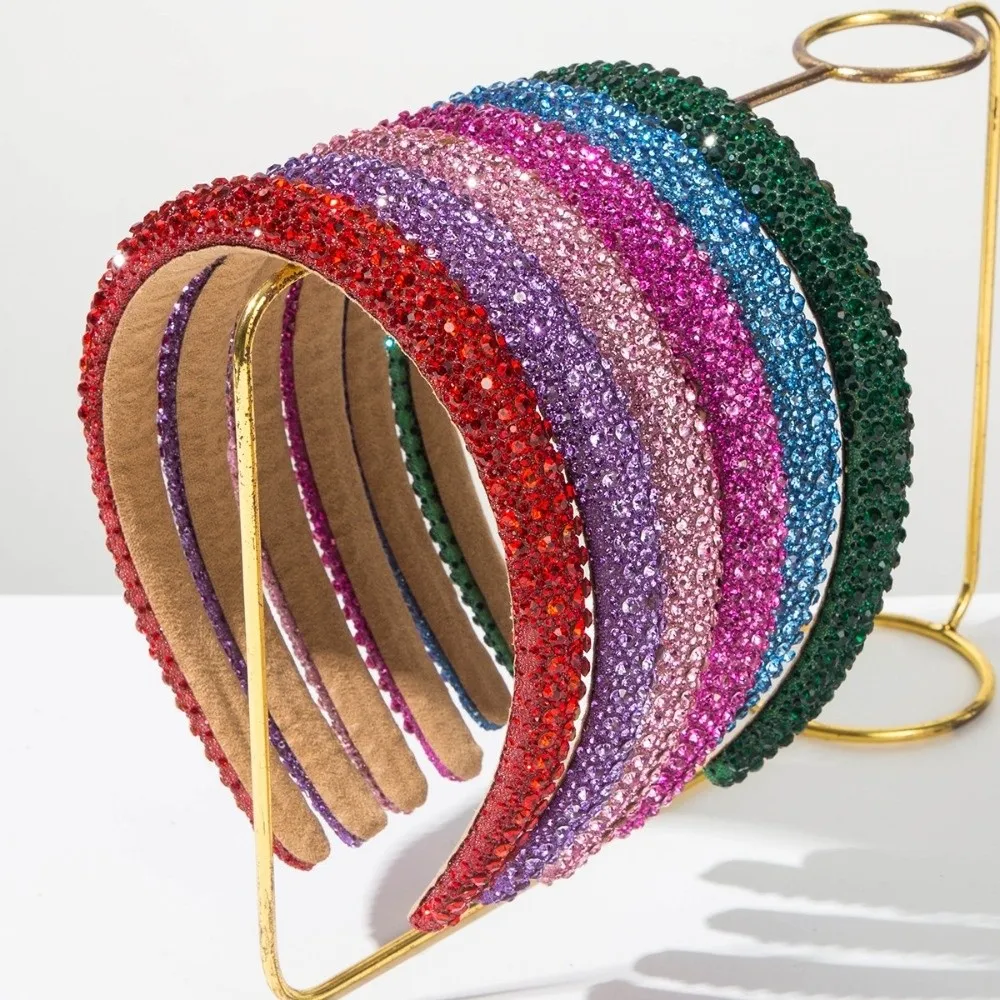 Hairband Padded Rhinestone Headband Wide-brim Solid Color Shiny Hairband Handmade Luxury Sponge Hair Hoop Teens