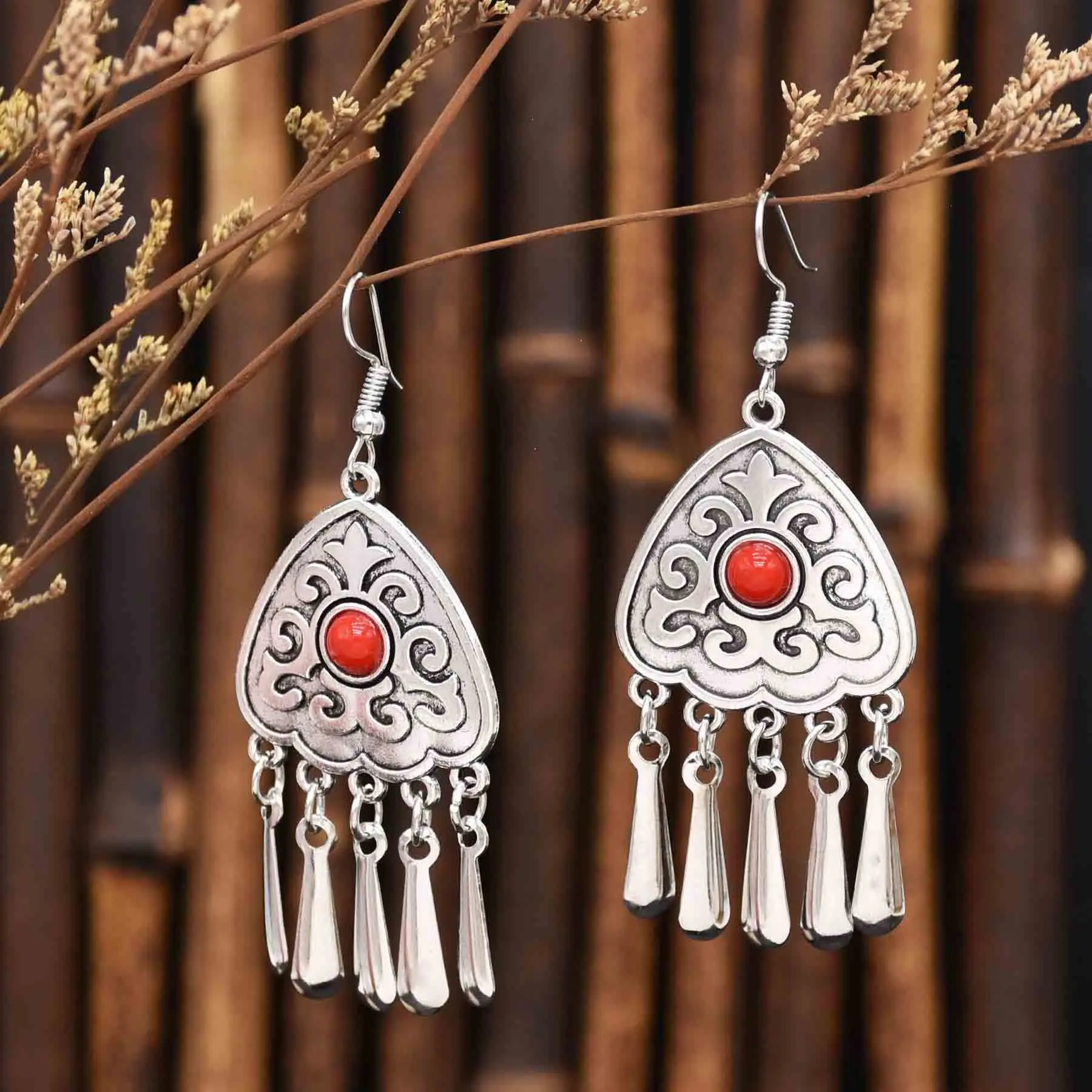 

Indian Gypsy Vintage Oxidized Silver Metal Drop Earrings for Women Boho Blue Black Stone Hanging Arab Ethnic Jewelry Accessory