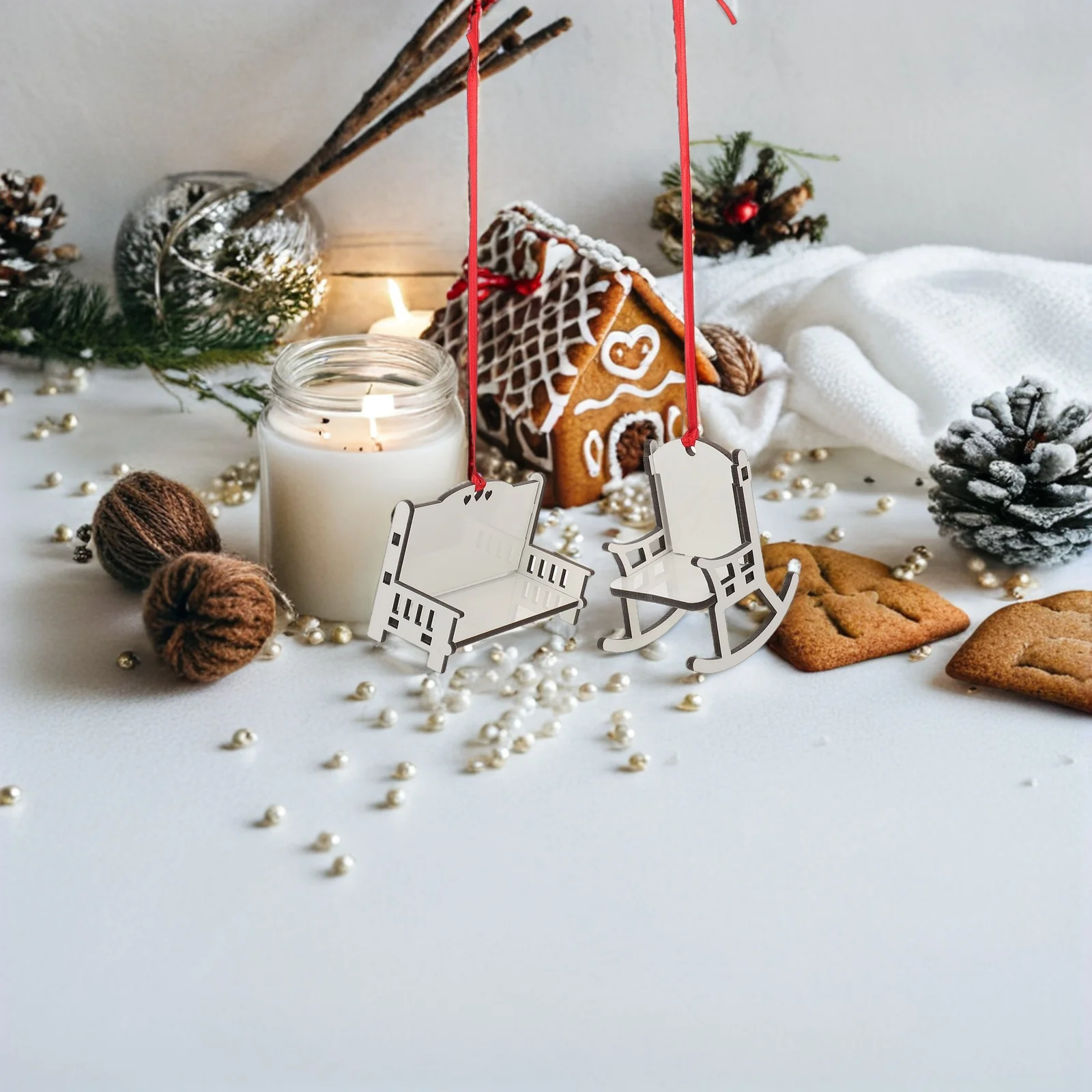 

5pcs Blank Sublimation Bench For Diy Christmas Ornament Heat Transfer Wooden Chair Decor Unfinished Hanging Pendant