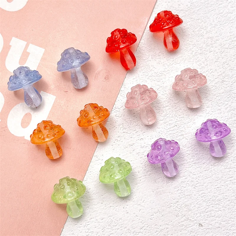 New style 50pcs/lot color print cartoon mushroom shape acrylic straight hole beads diy jewelry accessory