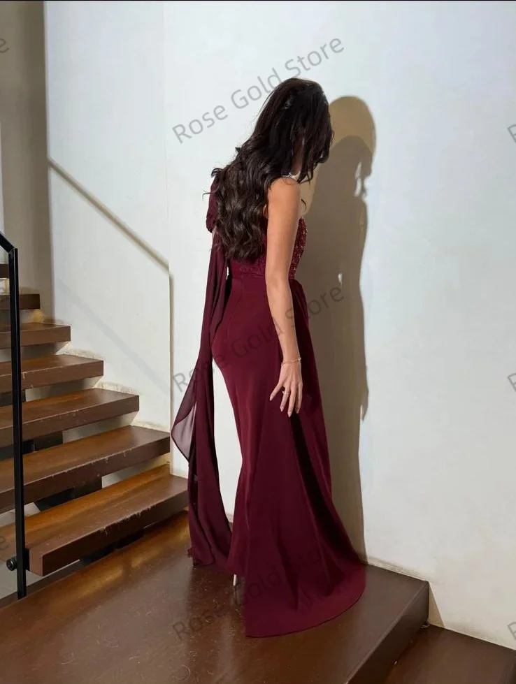 Romtaic Burgund Meerjungfrau Abendkleid Formale Eine Schulter Stian Vestido de Fiesta Angepasst Sexy Frauen Prom Party Kleider