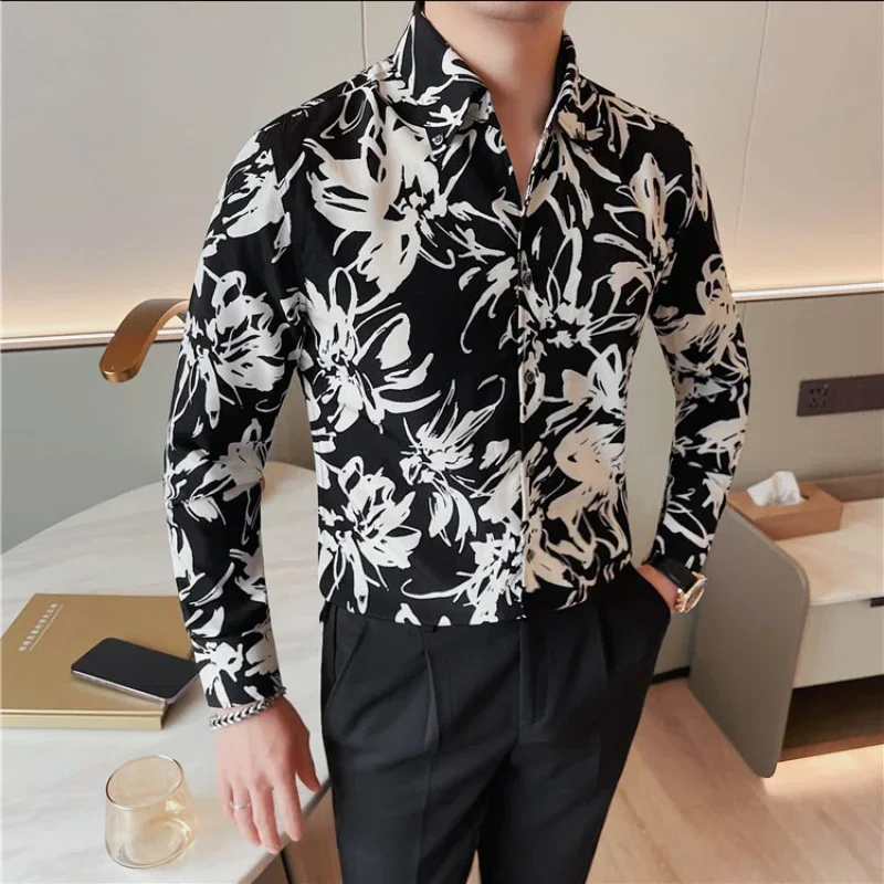 Camicia a fiori Camicie casual slim fit a maniche lunghe da uomo Camicia formale da ufficio versatile e bella Camicia da spiaggia per le vacanze