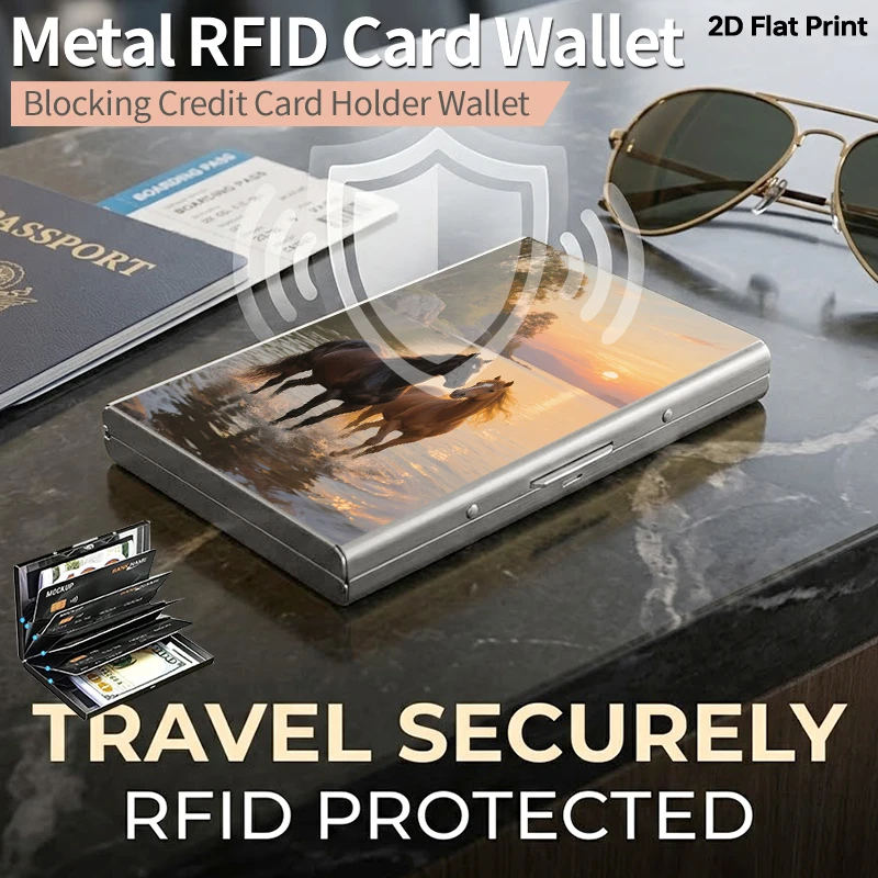 

Металлический держатель для карт с защитой от RFID, ультратонкий защитный чехол для кредитных карт, матовый металлический кошелек с боковым открытием, размер M.