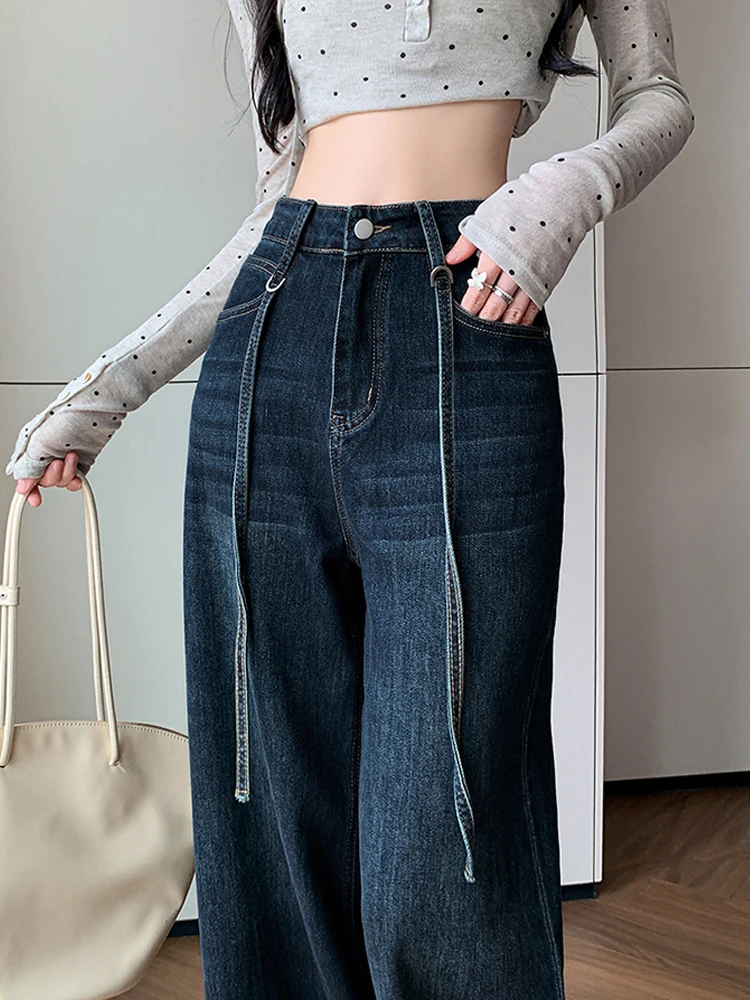 Retro velvet wide leg jeans women's winter new high waisted straight leg loose fashion floor mopping micro flared pants