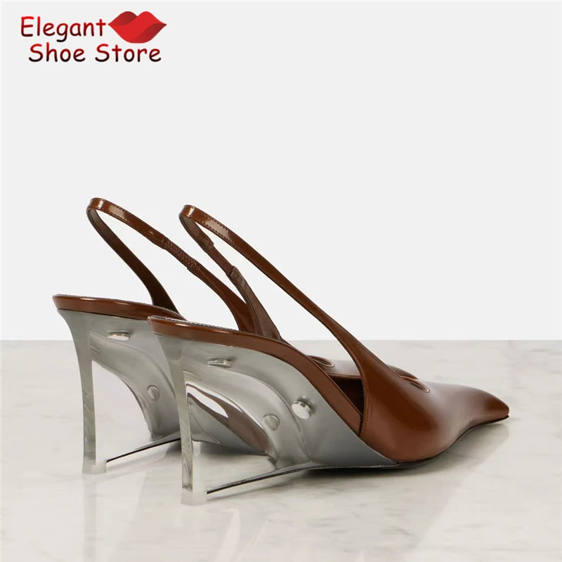 Fashion Transparent Wedge Sandals for Women Sexy Pointed Toe Back Strap High Heels Summer New Luxury Banquet Party Dress Shoes view 6