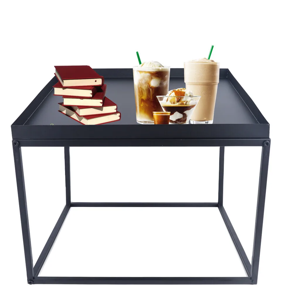 طاولات المقهى مقاس 24 بوصة، طاولة معدنية مربعة حديثة باللون الأسود غير اللامع لغرفة المعيشة وغرفة النوم والمكتب وديكور المنزل