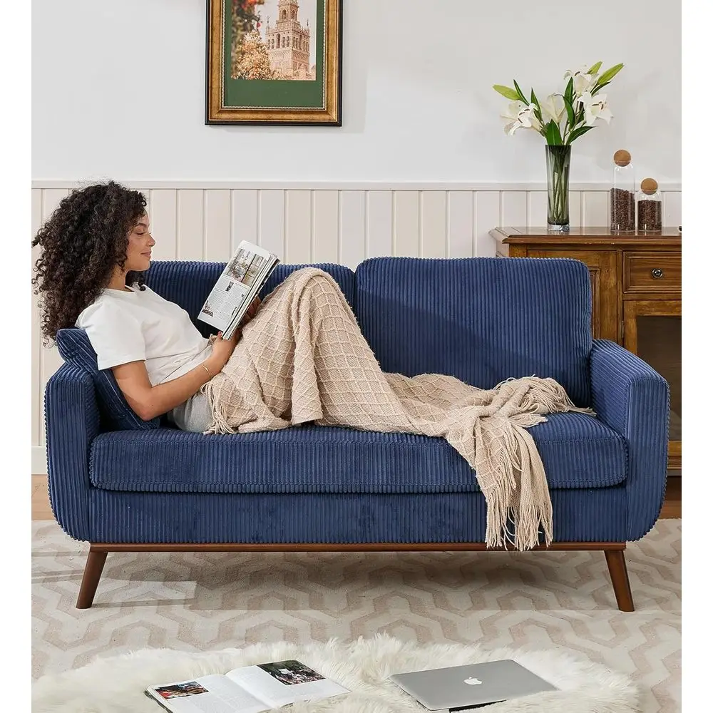 

Corduroy Couch or Living Room, Century ern Soa with Spring Cusions or Bedroom,Comy Upholstered Couches Easy Assembly with Solid