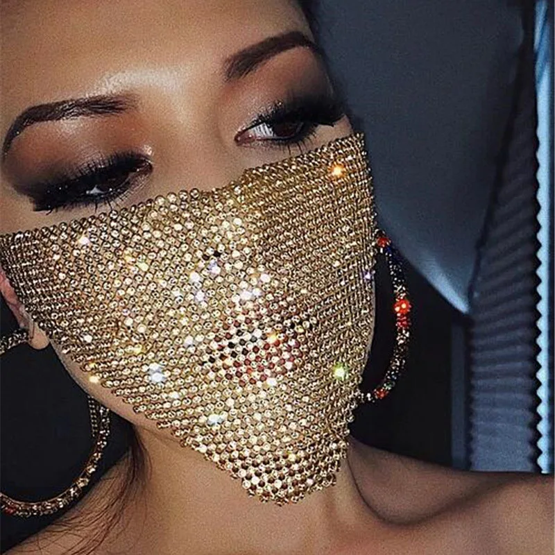 Crystal Masquerade Face biżuteria kobiety akcesoria imprezowe moda sieć rybacka Metal Rhinestone maska cekinowa welon biżuteria do ciała