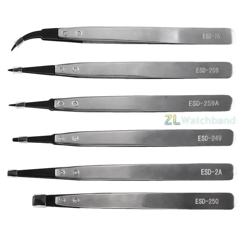 1PC Watch Repair Tool for Watchmaker Straight Elbow Handle Stainless Antistatic Plastic Tweezers ESD-259 ESD-259A ESD-7A