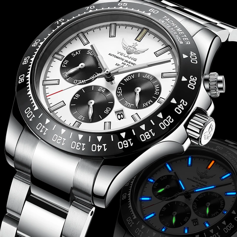 

Мужские часы YELANG 42 мм с автоматическим механическим механизмом MIYOTA 9120, люминесцентные, роскошные, водонепроницаемые до 10 бар (100 м), в стиле милитари, V1033