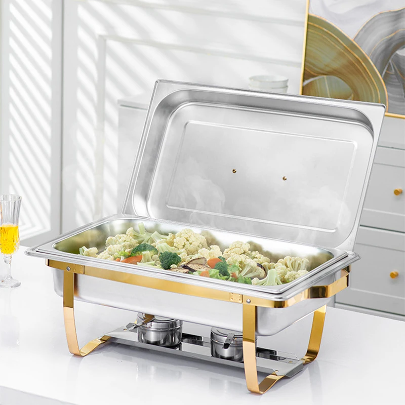 Estufa de comedor multifuncional, Chafer de acero inoxidable con sartenes de tamaño completo, juego de Buffet para Catering, servidor calentador de alimentos, 2 uds./4 uds./6 uds.