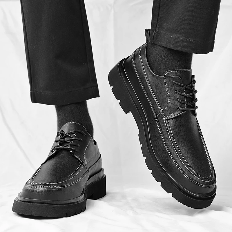 

Men's round toe leather shoes Minimalist and versatile style Daily Office Outdoor Wedding Leisure Business Men's Black Sho