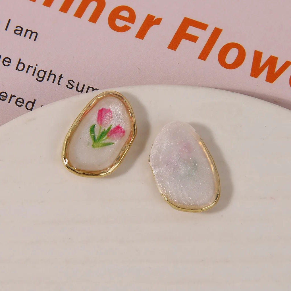 Diy Earring Finding Organic Oval Dried Flower Earring Finding Alloy Trim Earring Finding Resin Jewelry Making Component