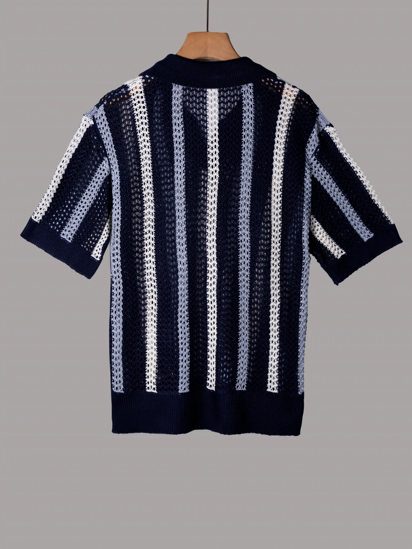 Herren Sommer Kurzarm-T-Shirt - Schlichter Designer-Stil, Geometrisch Gemusterter Gestreifter Kragen Strick-Pullover, Polo-Stil – Detail 2