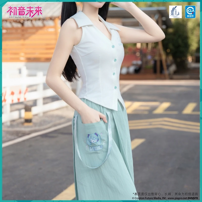 Chaleco Original Hatsune Miku, pantalones sueltos para mujer, Top sin mangas de verano, ropa de disfraz de Cosplay, pantalón de pierna ancha de cintura alta