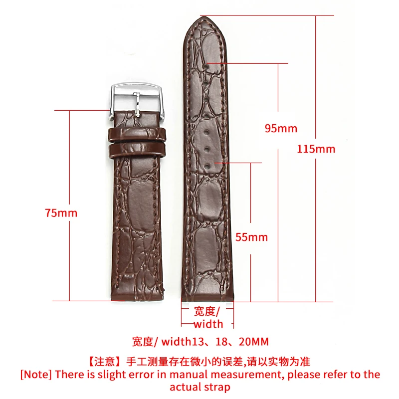 Flat Interface 13 18 20 for Longine La Grande Classique Master Collection Lyre Crocodile Embossed Replacement Leather Watchband