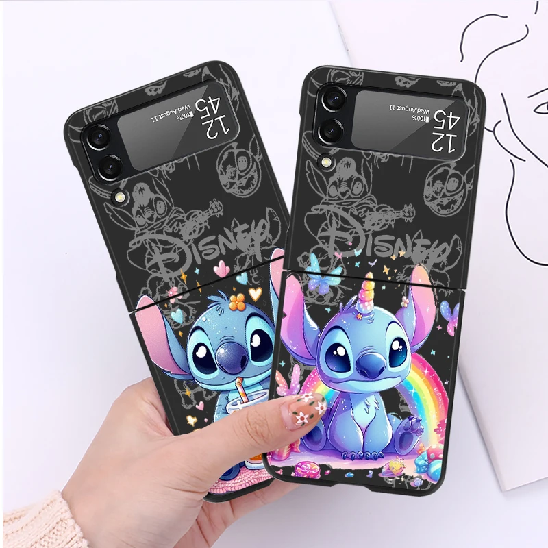 Cartoon Funny Stitch Case for Samsung Galaxy Z Flip 6 5 4 3 5G Flip Shockproof Capa 6.7 Inches Black Hard PC ZFlip 6 Phone Cover