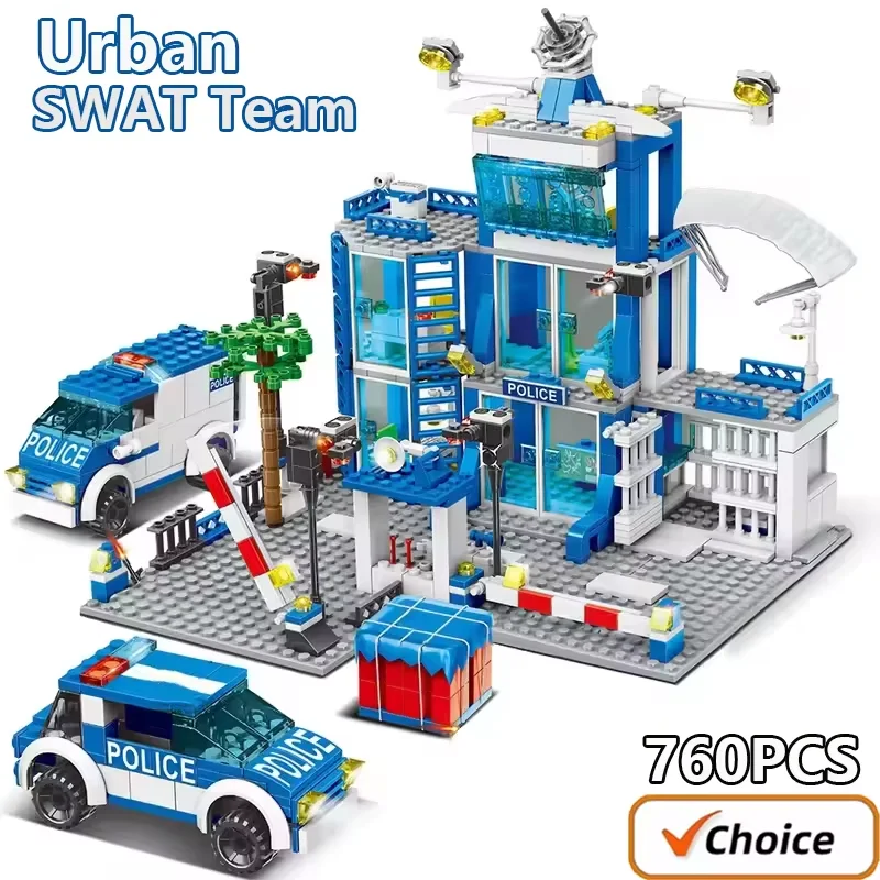 760 قطعة مدينة SWAT محطة الشرطة اللبنات نموذج مجموعات الأولاد DIY بها بنفسك شخصيات السيارات الطوب ألعاب تعليمية للأطفال الكبار الهدايا #1