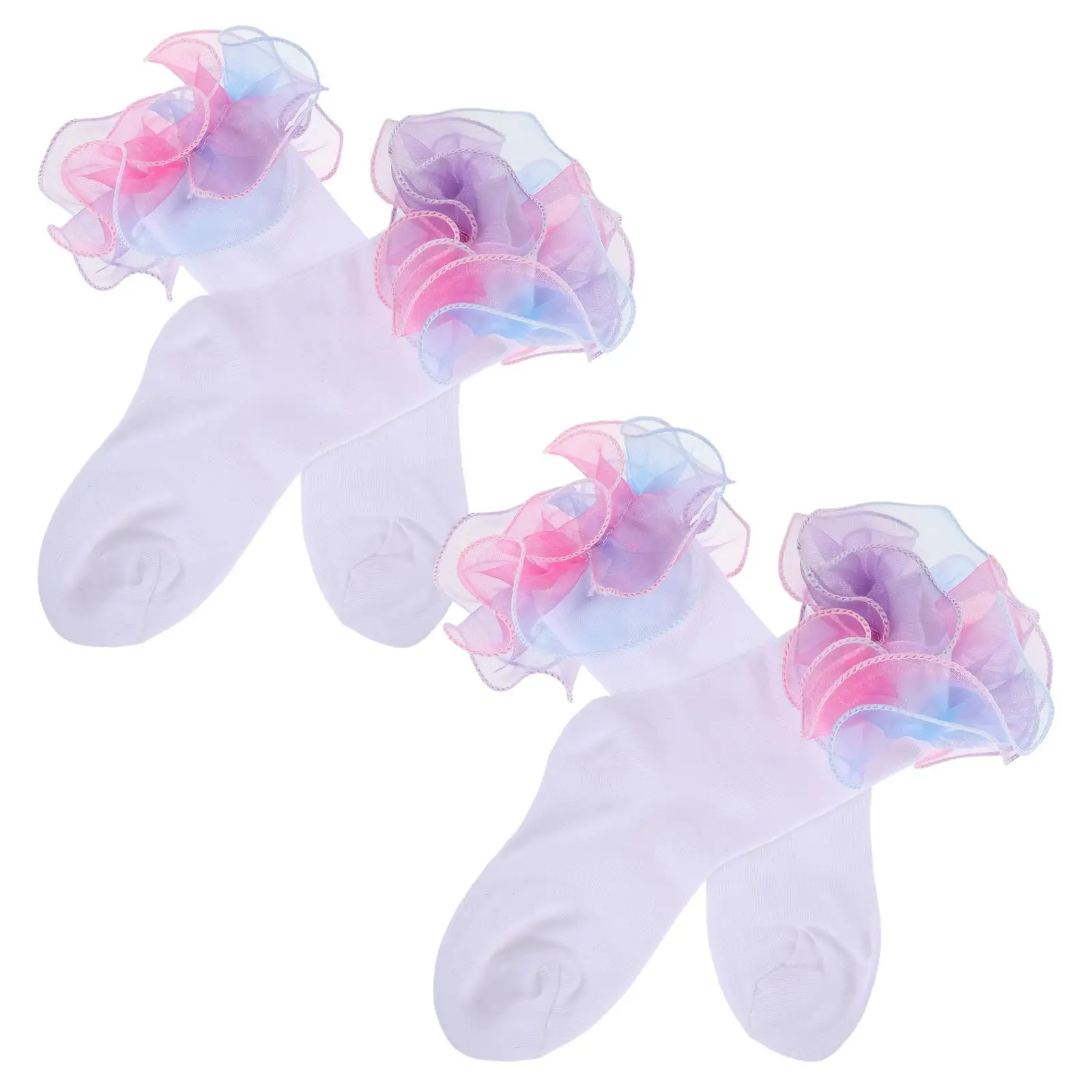 

2Pcs 2Pairs Children Lace Socks Girl Toddler Socks Rainbow Breathable Soft Toddler Girl Baby Ruffles Cotton