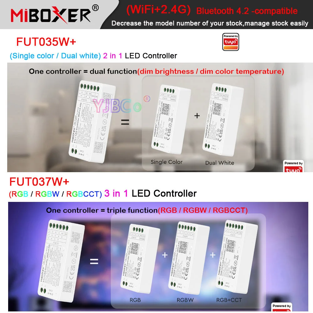 

Miboxer 2/3 in 1 Tuya 2.4G WiFi dimming/CCT/RGB/RGBW/RGBCCT LED Controller Bluetooth-compatible 4.2 Light Dimmer 12V 24V Max 12A