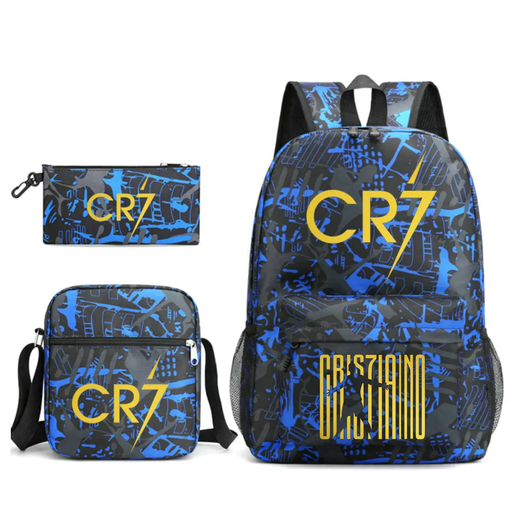 Football Ronaldo CR7 Backpack 3pcs/set School Bags for Girls Boy Laptop Travel Knapsack Women Rucksack Shoulder Bags Pen Case