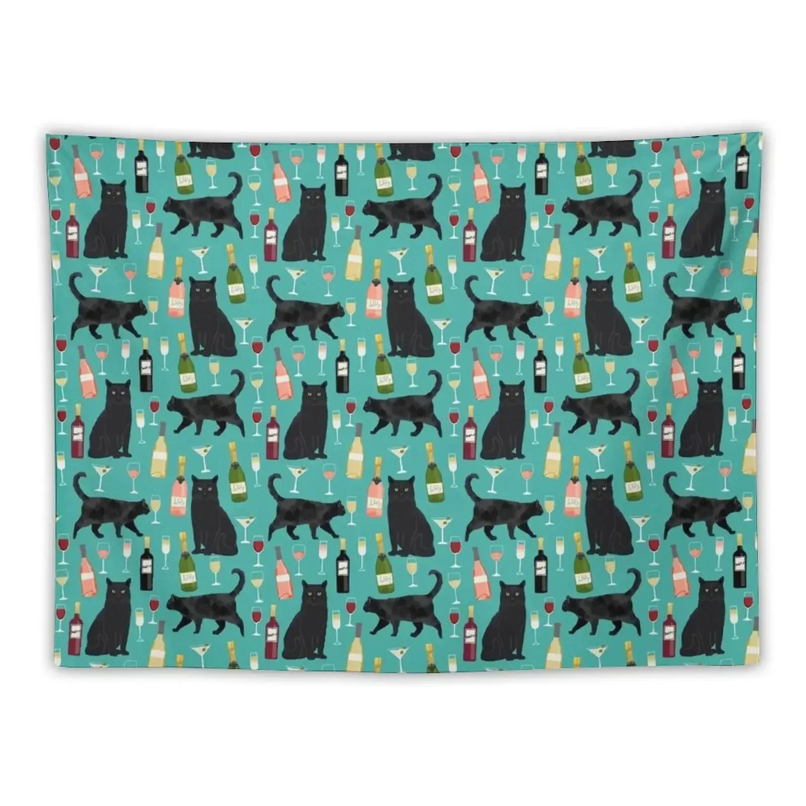 

Black cat wine champagne cocktails cat breeds cat lover pattern art print by PetFriendly Tapestry Room Decor For Girls Tapestry