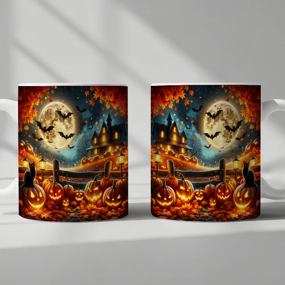 1pc Coffee Mug Suitable for Halloween-Themed with Pumpkin Bat Castle Design, Dishwasher Cup with Lip Contact, Spooky Beverage Cup for Parties, Gifts, for &, Multi-Use for Hot/ Drinks