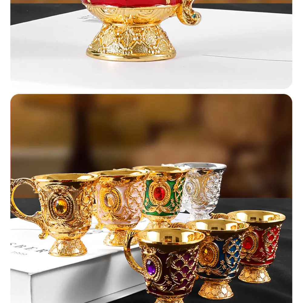 Elegant Zinc Alloy High Stem Wine Glass Retro Small Liquor Cup Luxury Tableware Ornament Durable Metal Bar Drinkware Gift