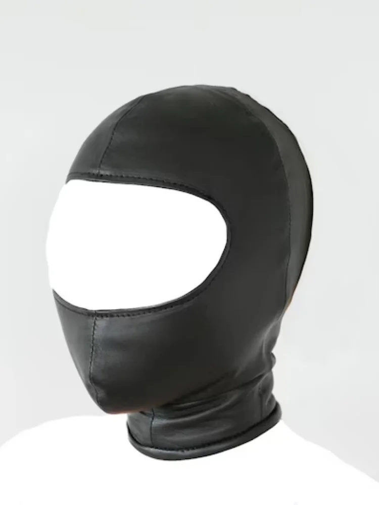 Halloween Slave Adult Unisex Pu Black Leather Half Face Mask With Exposed Eyes Hood Straps Full Body Bondage Headdress Role Play