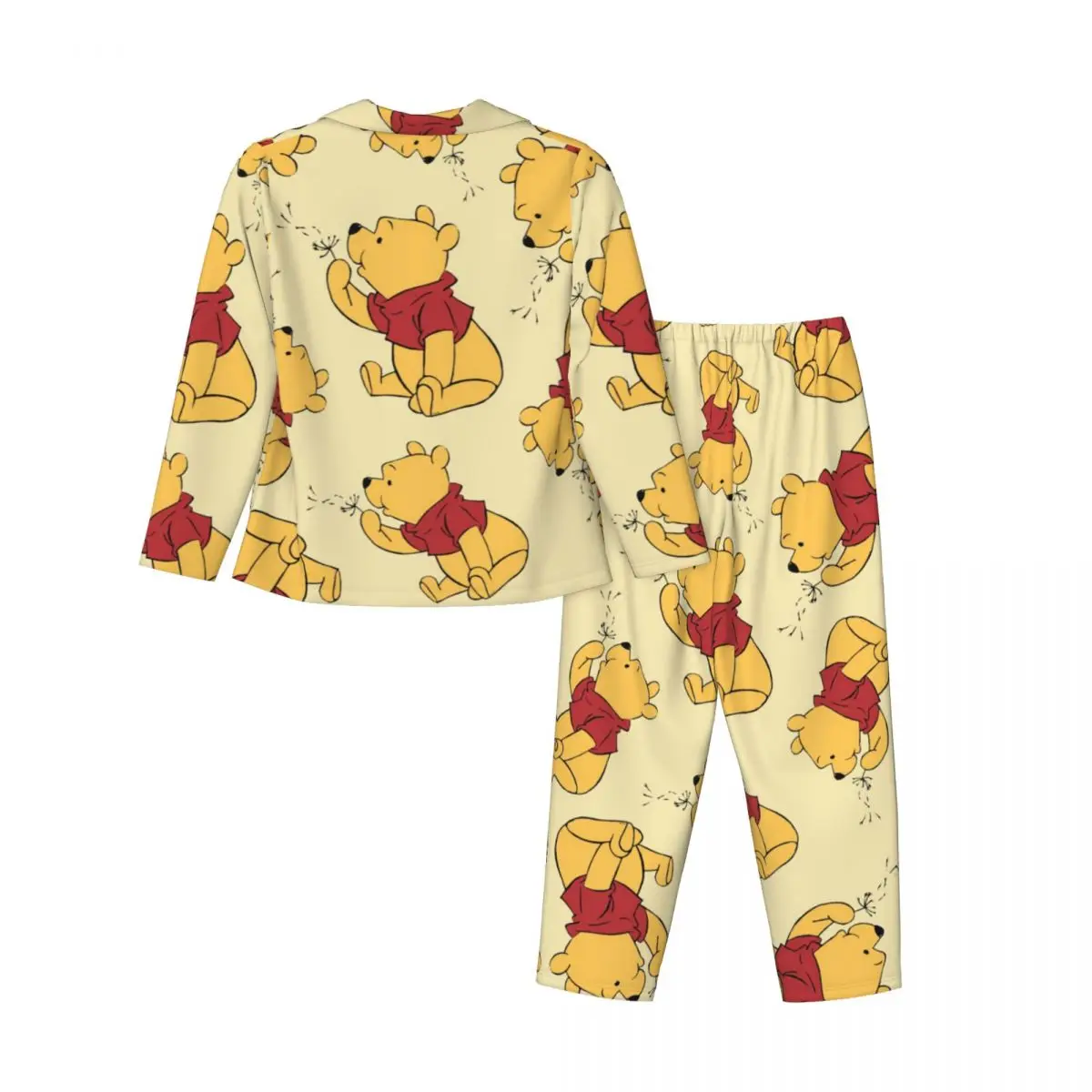 Pooh Bear Women's Pajamas Set Button Down Pajama 2 Piece Suit Pyjama Femme Nightwear Loungewear