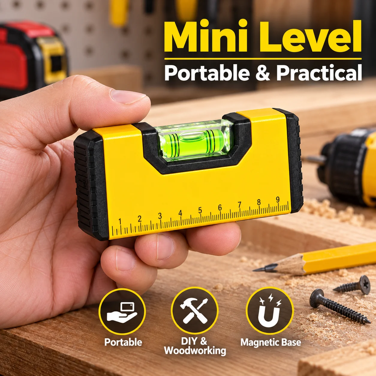 100mm Portable Magnetic Pocket Spirit Level, High Precision Aluminum Bubble Level for Construction Woodworking Measuring