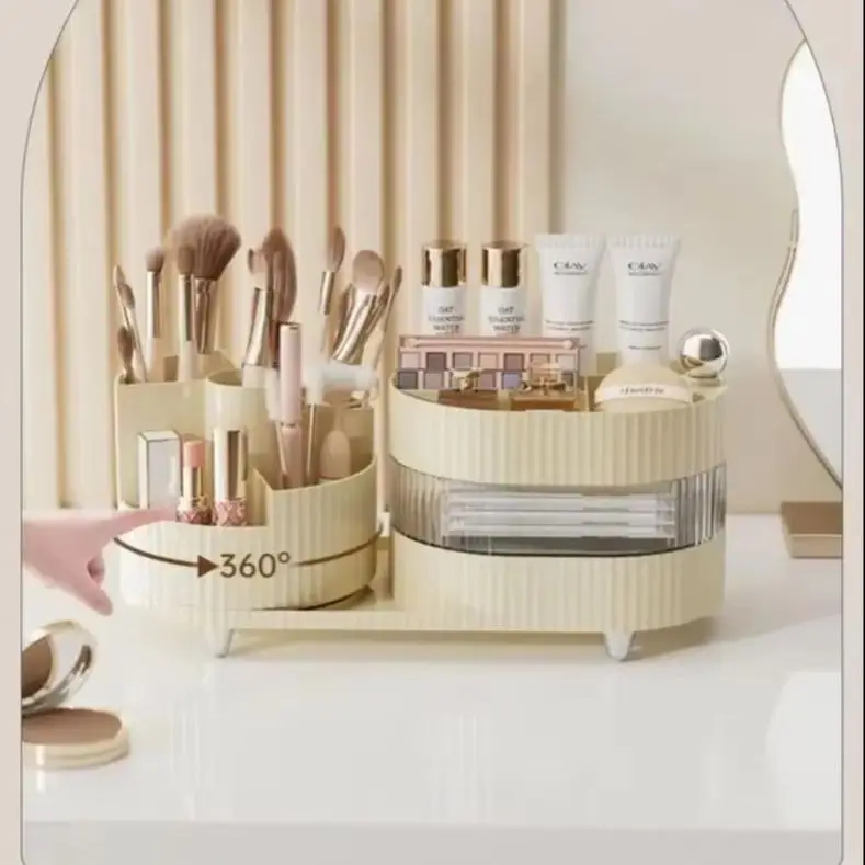 360 Rotating Cosmetic Storage Rack with Rotating Base and Divided Compartments for Cosmetic Storage Box For Countertop Bathroom